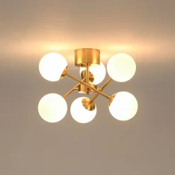 Adjustable Opal Glass Globe Brass Sputnik Semi Flush Mount