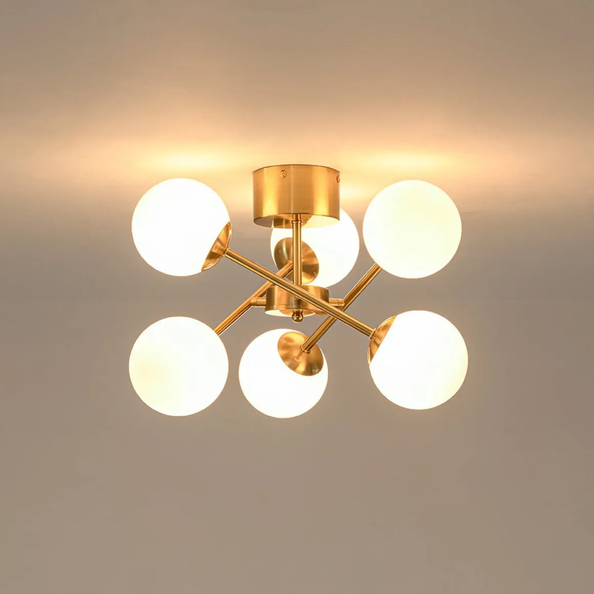 Adjustable Opal Glass Globe Brass Sputnik Semi Flush Mount