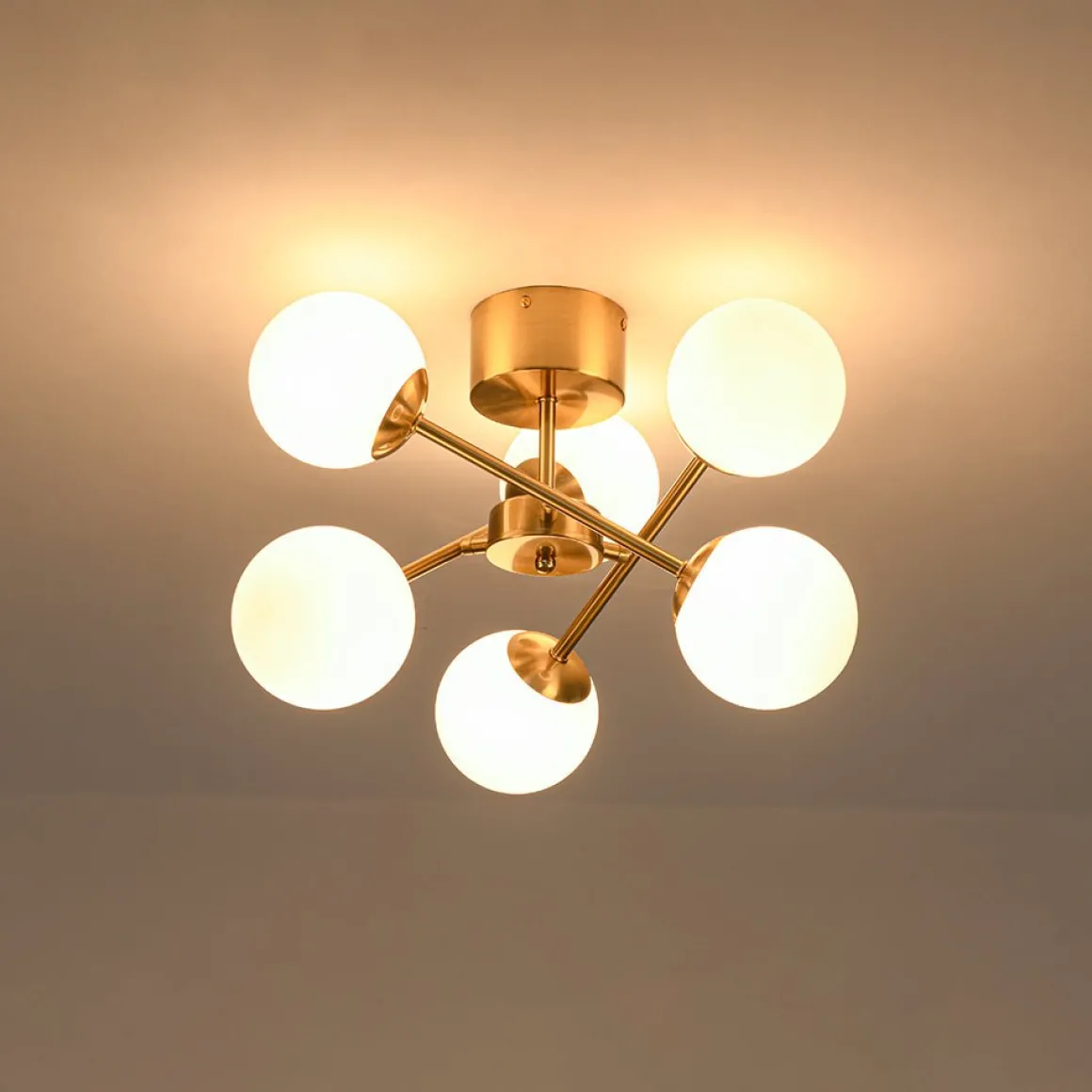Adjustable Opal Glass Globe Brass Sputnik Semi Flush Mount