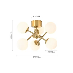 Adjustable Opal Glass Globe Brass Sputnik Semi Flush Mount