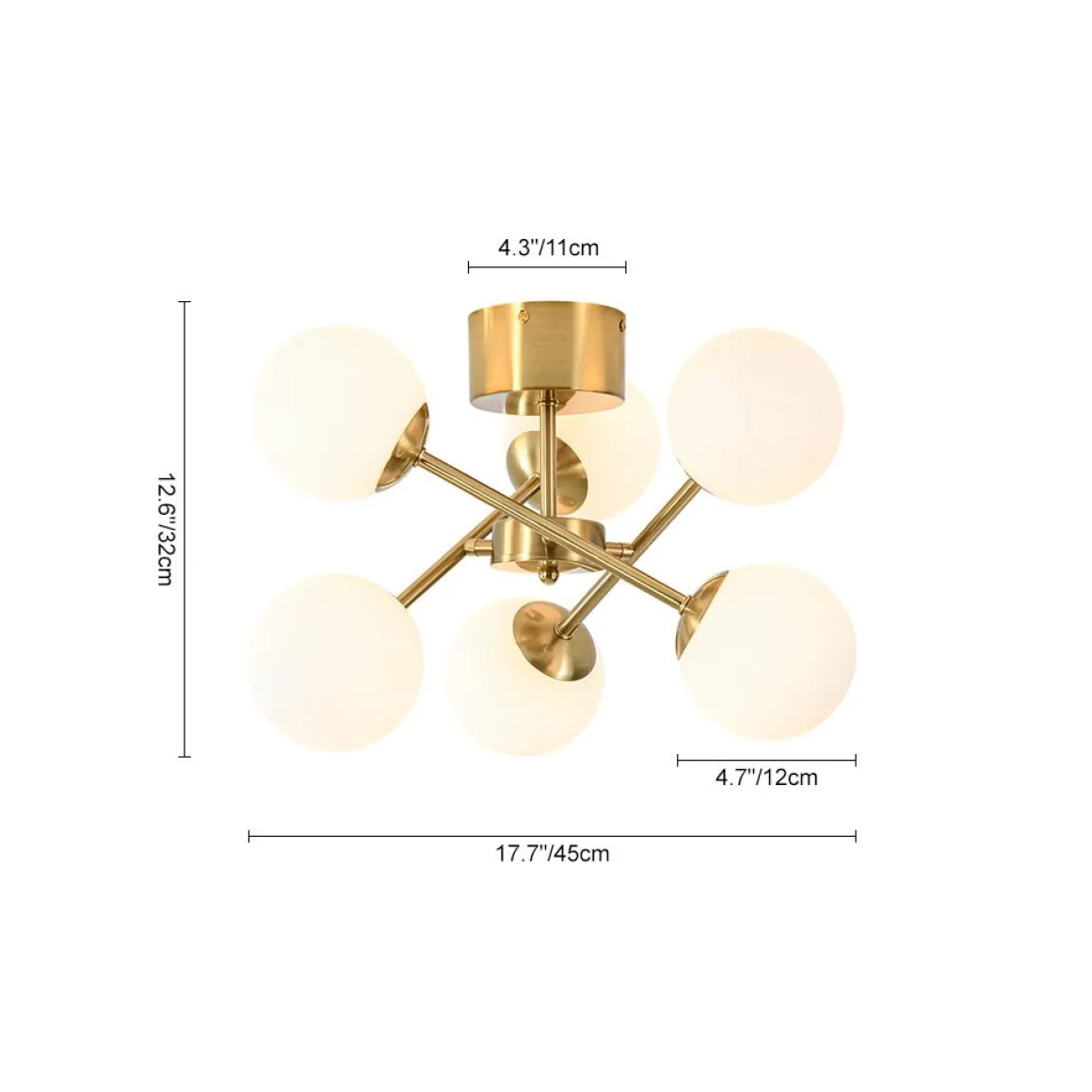 Adjustable Opal Glass Globe Brass Sputnik Semi Flush Mount