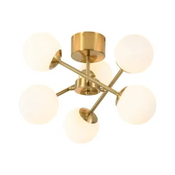 Adjustable Opal Glass Globe Brass Sputnik Semi Flush Mount