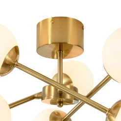 Adjustable Opal Glass Globe Brass Sputnik Semi Flush Mount