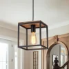 Aged Oak Iron Square Cage Single Kitchen Pendant Light