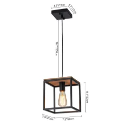Aged Oak Iron Square Cage Single Kitchen Pendant Light