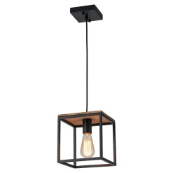 Aged Oak Iron Square Cage Single Kitchen Pendant Light