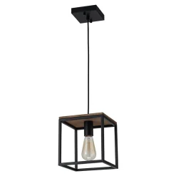 Aged Oak Iron Square Cage Single Kitchen Pendant Light