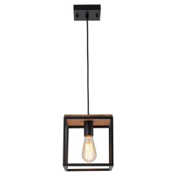 Aged Oak Iron Square Cage Single Kitchen Pendant Light
