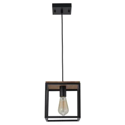 Aged Oak Iron Square Cage Single Kitchen Pendant Light