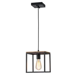 Aged Oak Iron Square Cage Single Kitchen Pendant Light