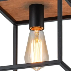 Aged Oak Iron Square Cage Single Kitchen Pendant Light