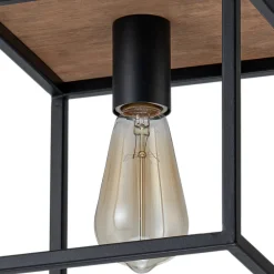 Aged Oak Iron Square Cage Single Kitchen Pendant Light