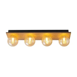 Amber Textured Glass Linear Wooden Semi Flush Mount / Wall Light