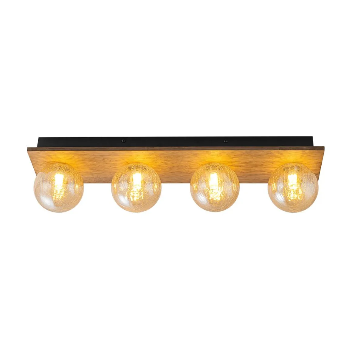 Amber Textured Glass Linear Wooden Semi Flush Mount / Wall Light
