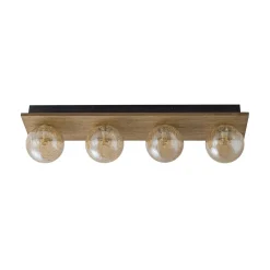Amber Textured Glass Linear Wooden Semi Flush Mount / Wall Light
