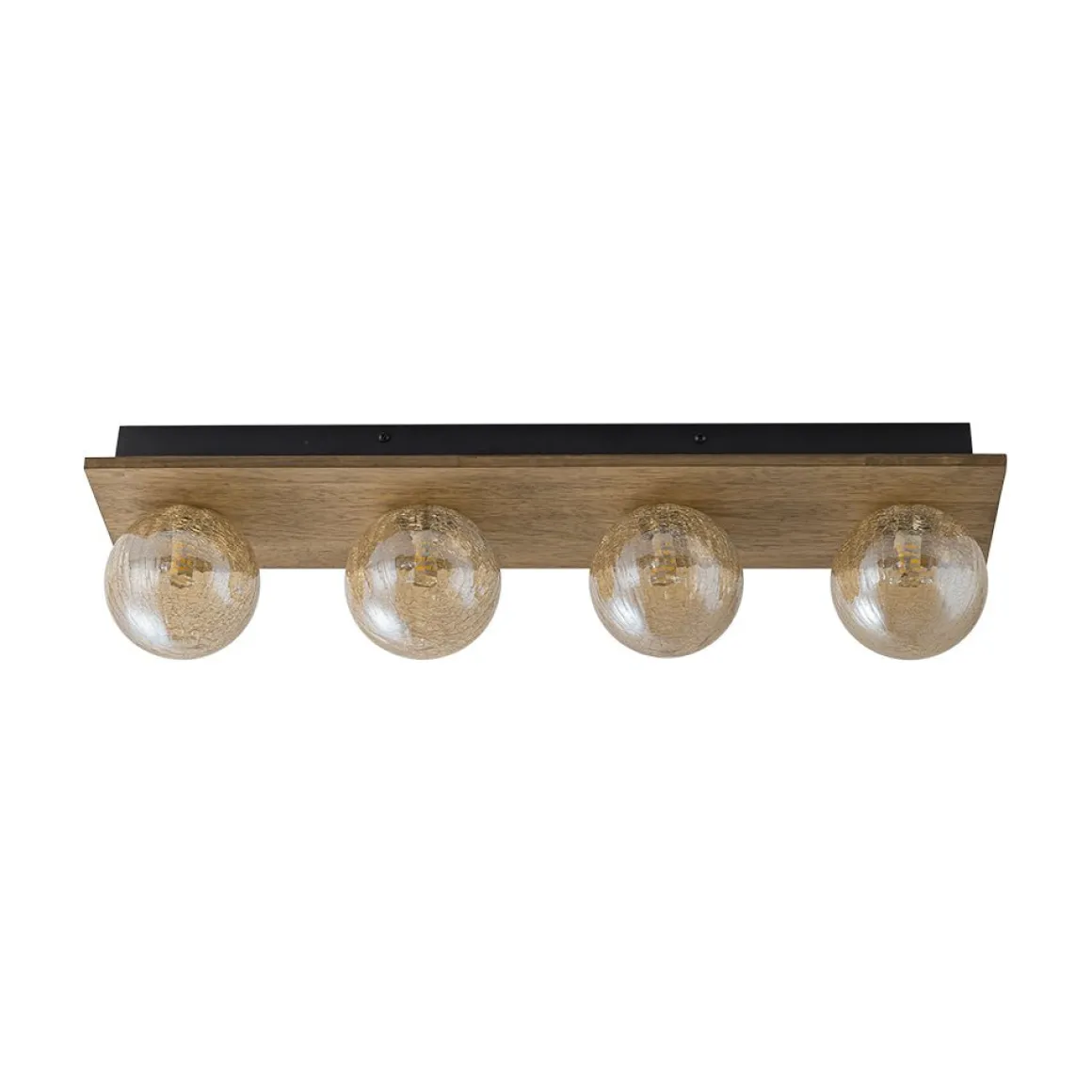 Amber Textured Glass Linear Wooden Semi Flush Mount / Wall Light