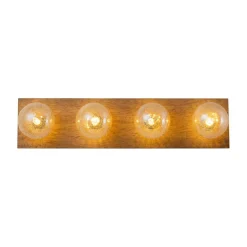 Amber Textured Glass Linear Wooden Semi Flush Mount / Wall Light