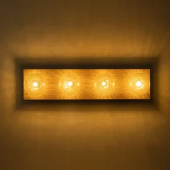 Amber Textured Glass Linear Wooden Semi Flush Mount / Wall Light
