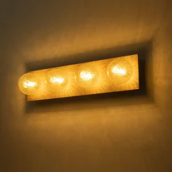 Amber Textured Glass Linear Wooden Semi Flush Mount / Wall Light