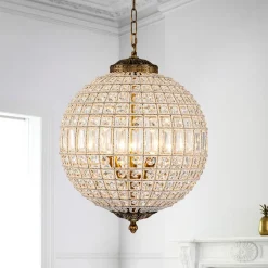 Antique Brass Crystal Globe Chandelier