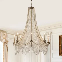 Antique Candle Style Crystal Bead Empire Chandelier