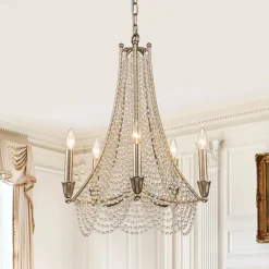 Antique Candle Style Crystal Bead Empire Chandelier