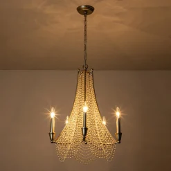 Antique Candle Style Crystal Bead Empire Chandelier