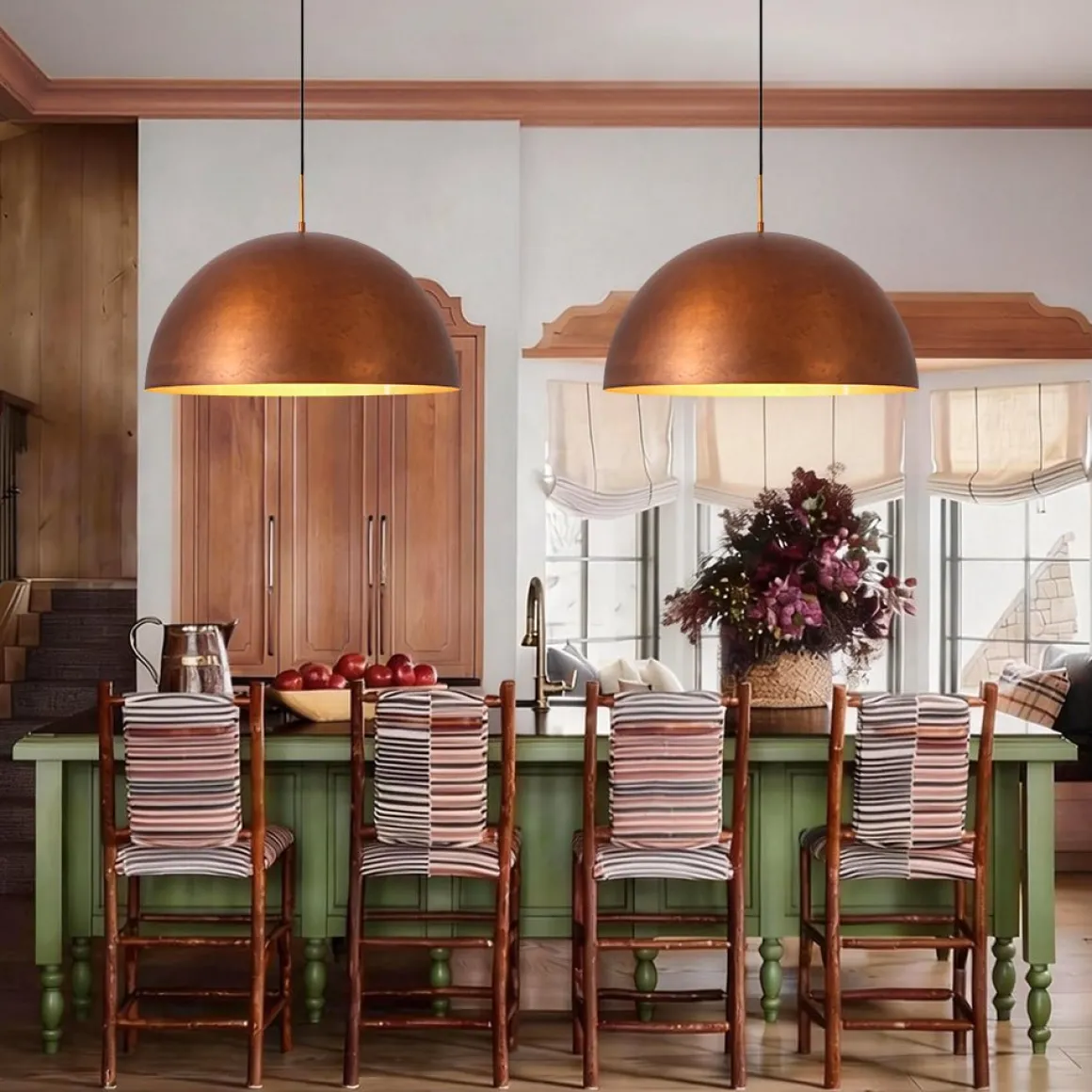 Antique Copper Style Iron Oversized Dome Pendant Light