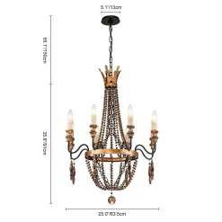 Antique Wood Beaded Empire Chandelier