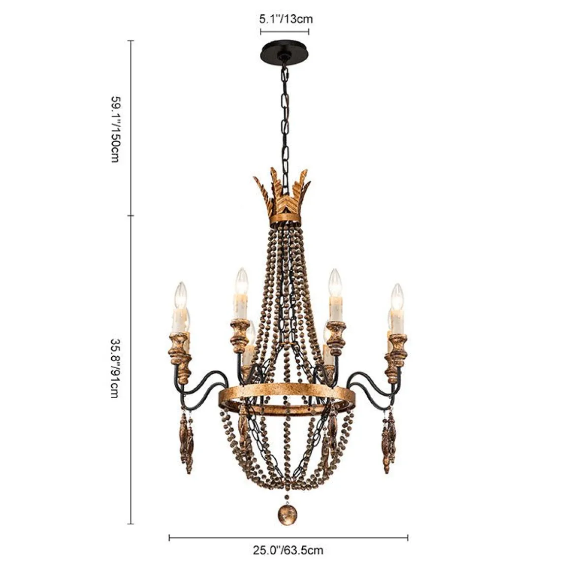 Antique Wood Beaded Empire Chandelier