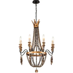 Antique Wood Beaded Empire Chandelier