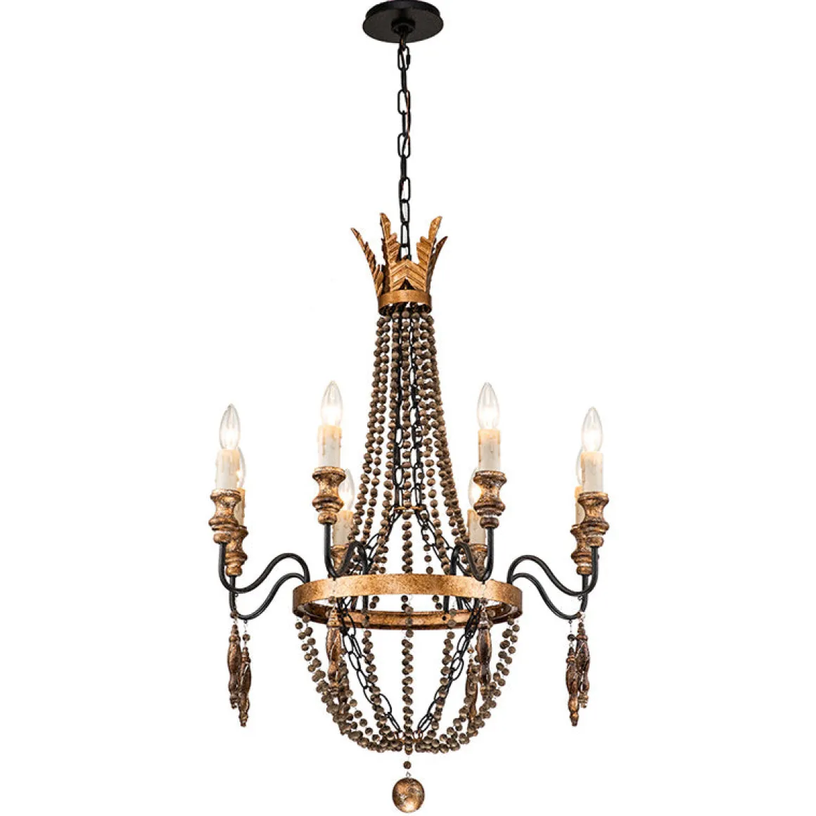 Antique Wood Beaded Empire Chandelier