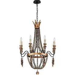 Antique Wood Beaded Empire Chandelier
