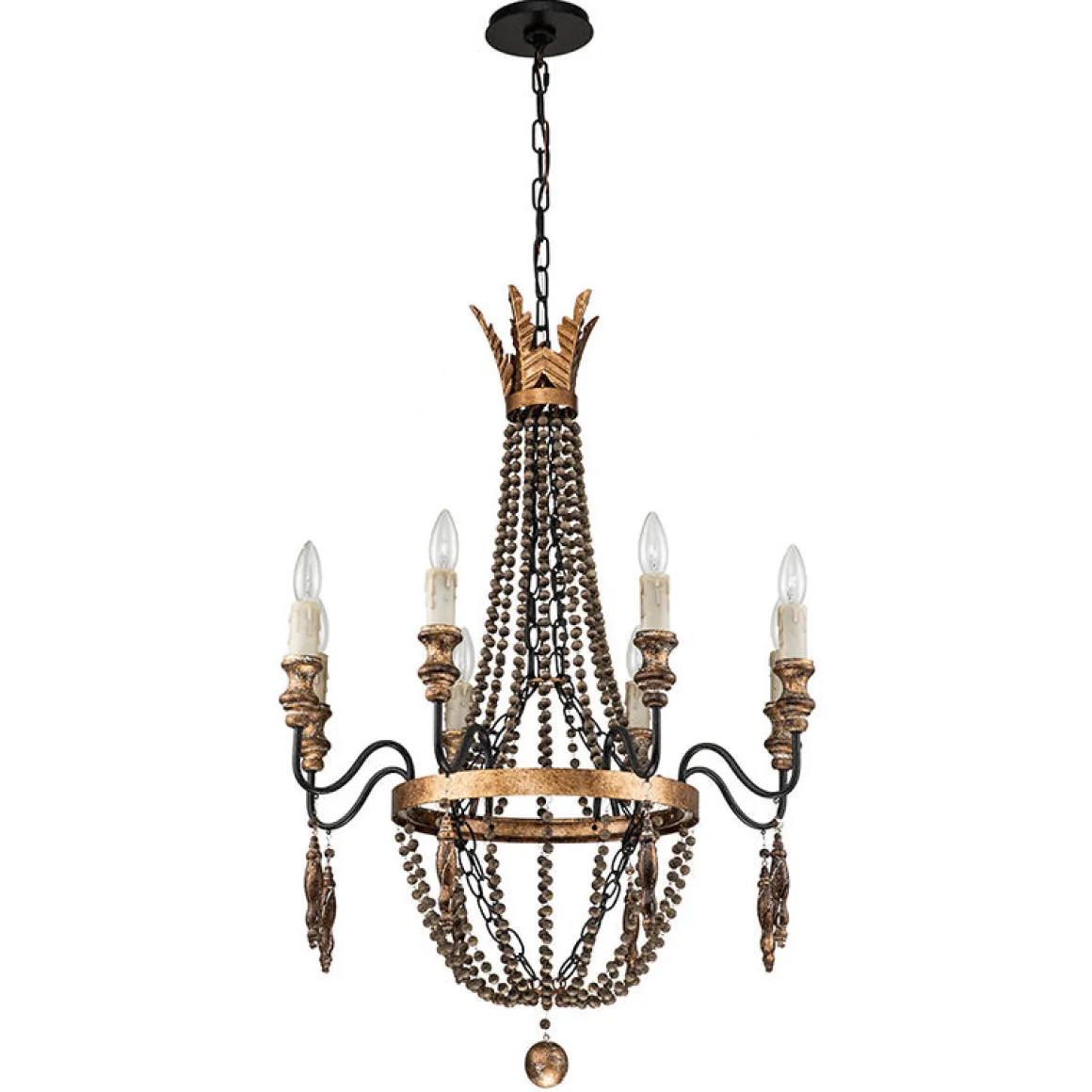 Antique Wood Beaded Empire Chandelier