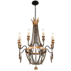 Antique Wood Beaded Empire Chandelier
