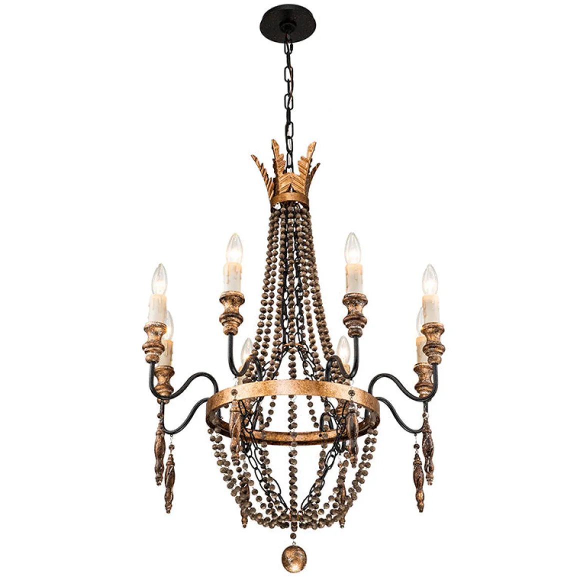 Antique Wood Beaded Empire Chandelier