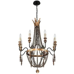 Antique Wood Beaded Empire Chandelier