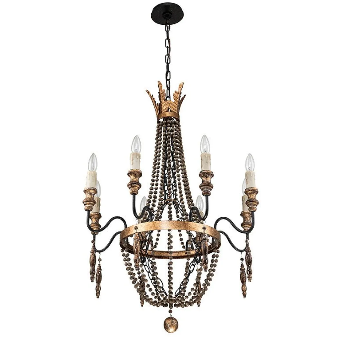 Antique Wood Beaded Empire Chandelier