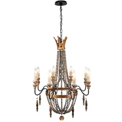 Antique Wood Beaded Empire Chandelier
