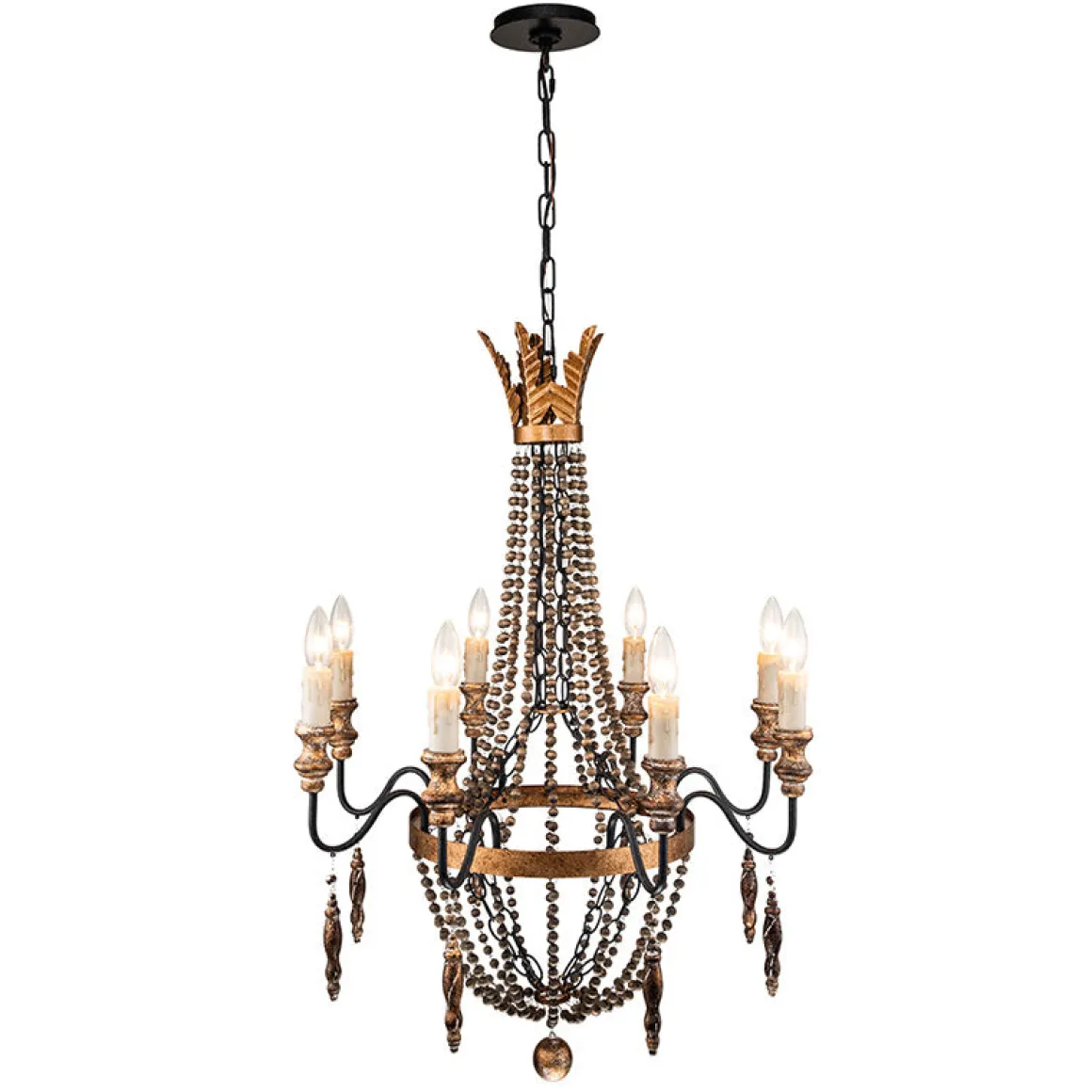 Antique Wood Beaded Empire Chandelier