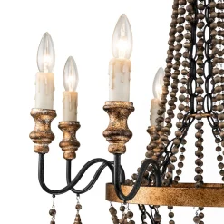 Antique Wood Beaded Empire Chandelier