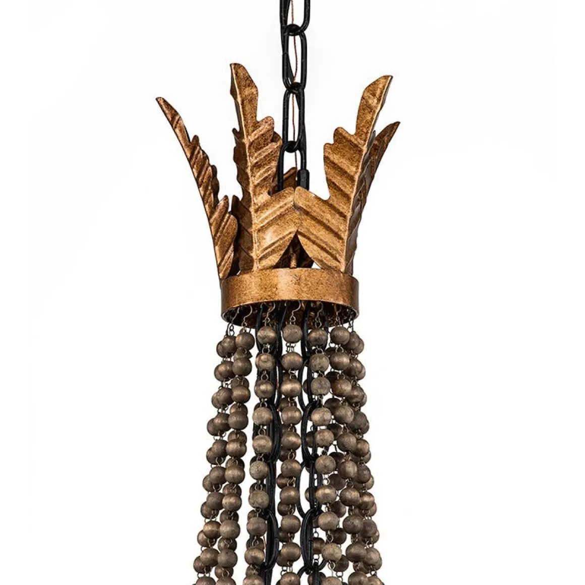 Antique Wood Beaded Empire Chandelier