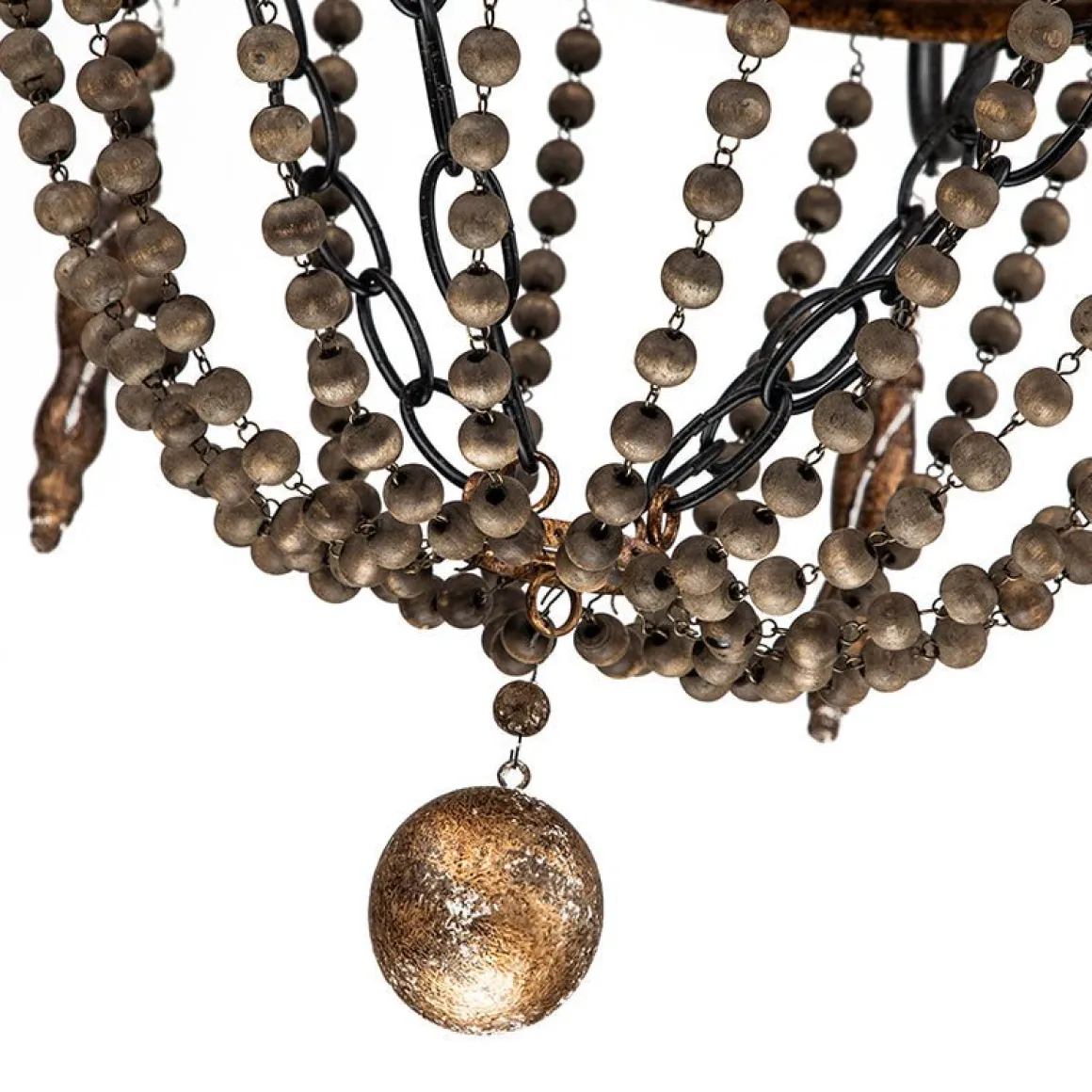 Antique Wood Beaded Empire Chandelier