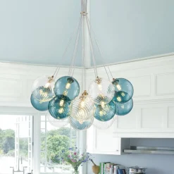 Art Deco Blue Hue Cluster Glass Globe Bubble Chandelier