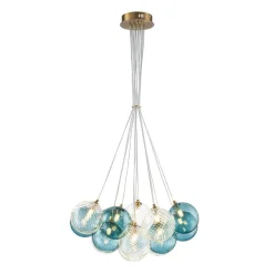 Art Deco Blue Hue Cluster Glass Globe Bubble Chandelier
