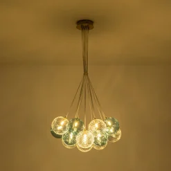 Art Deco Blue Hue Cluster Glass Globe Bubble Chandelier