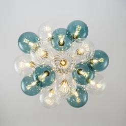 Art Deco Blue Hue Cluster Glass Globe Bubble Chandelier