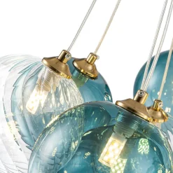 Art Deco Blue Hue Cluster Glass Globe Bubble Chandelier