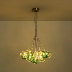 Art Deco Blue Hue Cluster Glass Globe Bubble Chandelier
