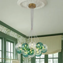 Art Deco Blue Hue Cluster Glass Globe Bubble Chandelier